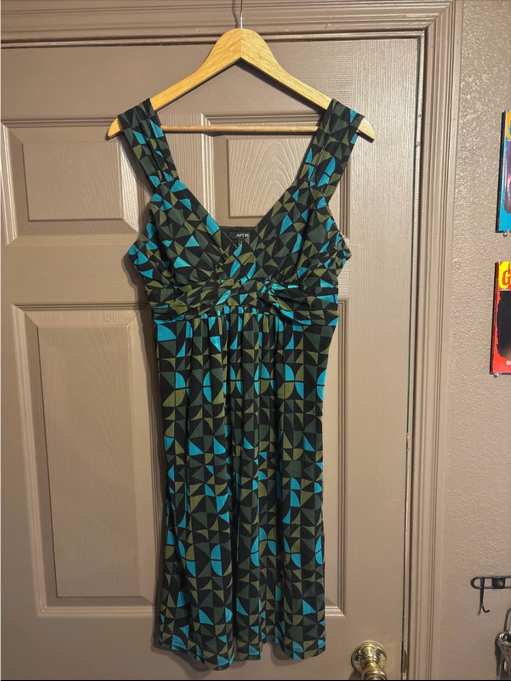Apt. 9 Sleeveless Knot-Front Geometric Dress in Teal & Olive